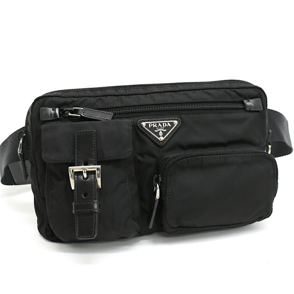 Prada Body Bag Belt Waist Black Triangle Plate